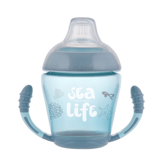 [201092] Non-spill cup soft Silicone 230ml sea life grey 56/501